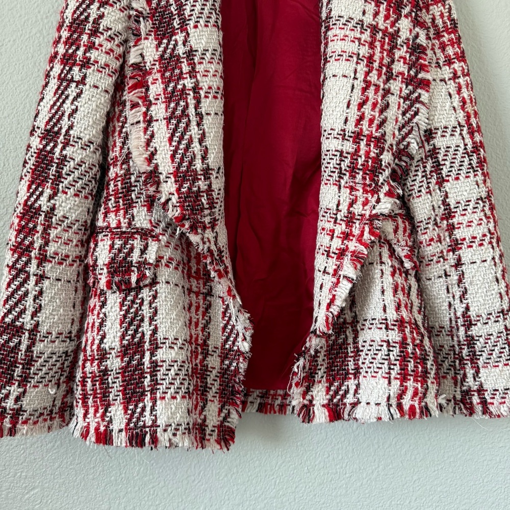 RARE Zara Red White Tweed Blazer Rhinestone Jewled abutting Double breasted XS - Picture 16 of 17